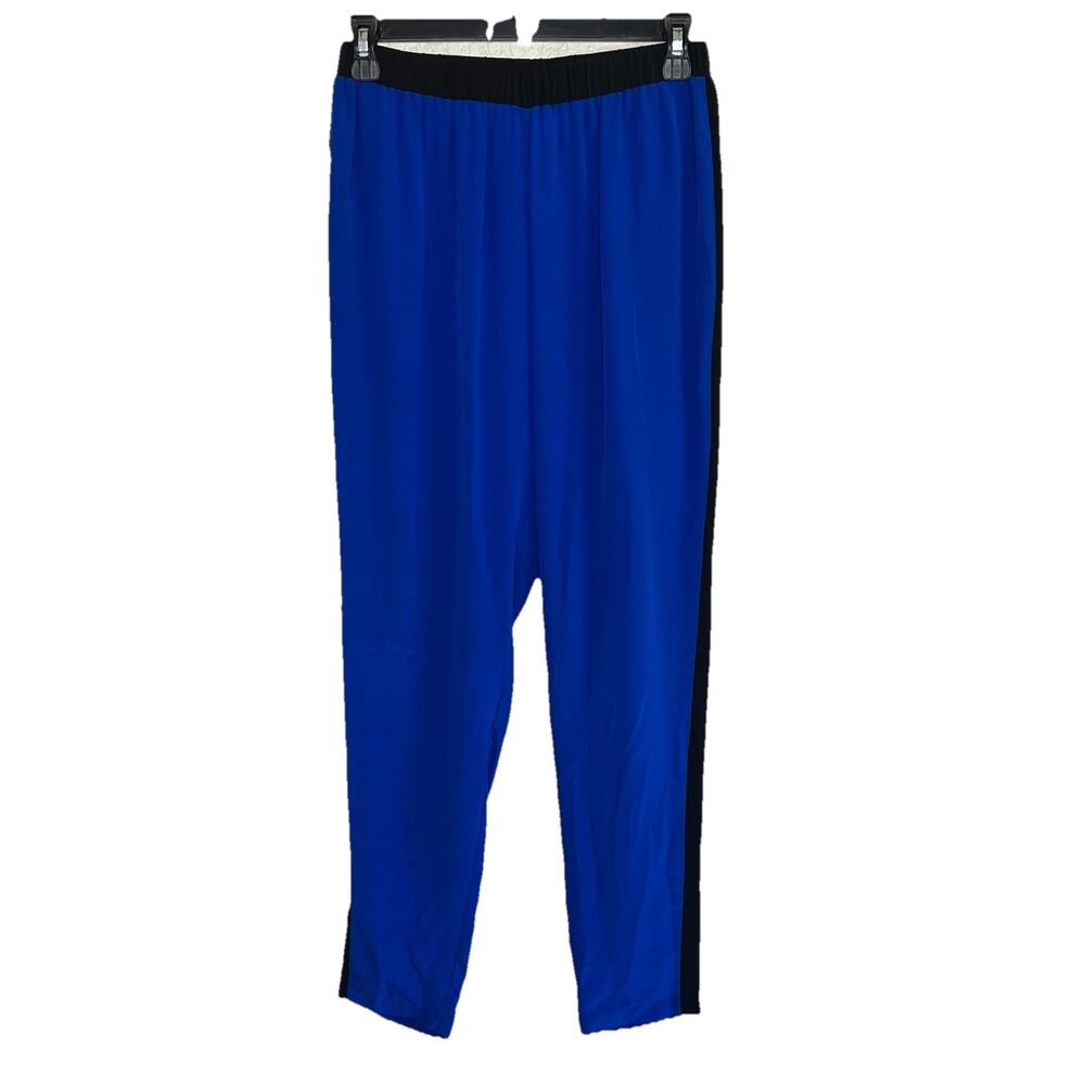 Alexis Women’s Blue Black Silk Pants Side Stripe Pull On Size XS Quite Luxury Y2